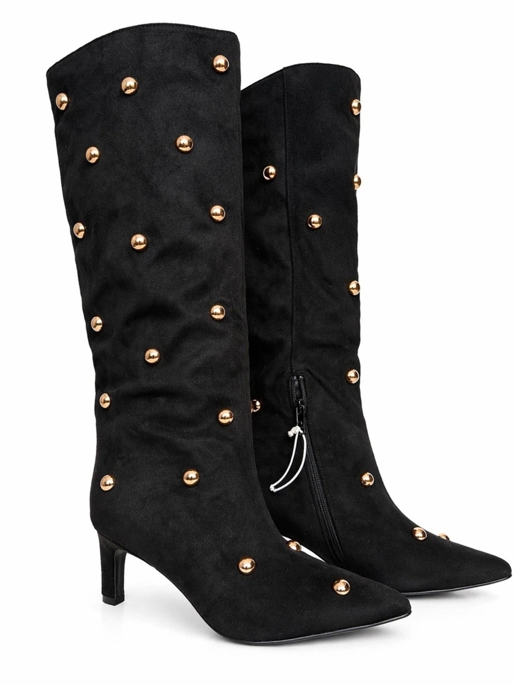 a new day Black Knee Boots with Gold Studs